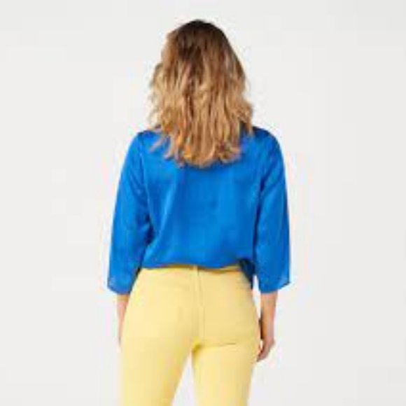 NWT ATTITUDES RENEE WASHED POLY SILK COLLARED SHIRT BLUE QUARTZ 4 - Picture 3 of 12